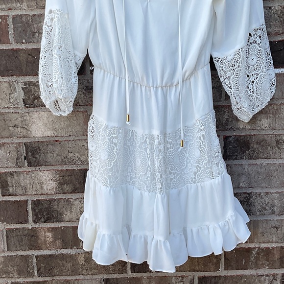 White Lace Boho Peasant Dress - Picture 4 of 11